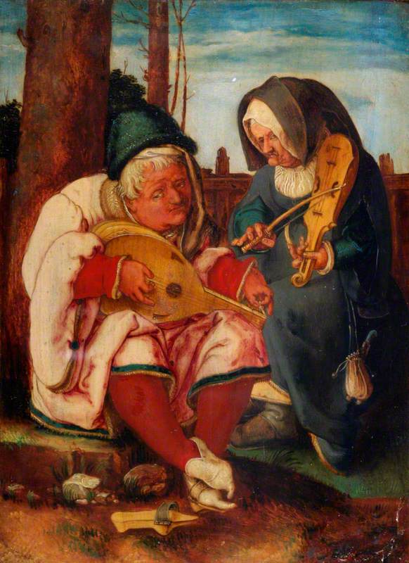 Musiciens : Un vieil homme et une vieille femme - Lucas van Leyden image 1 tableau peint à l’huile sur toile