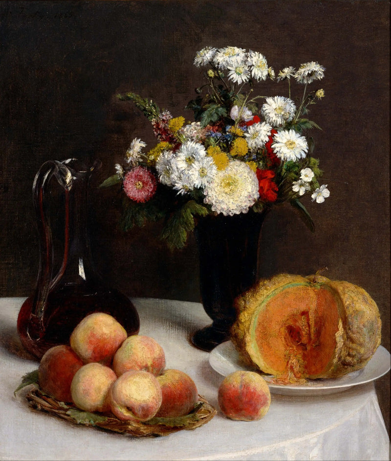 Doğa Manzarası, Şişe, Çiçekler ve Meyveler - Henri Fantin-Latour