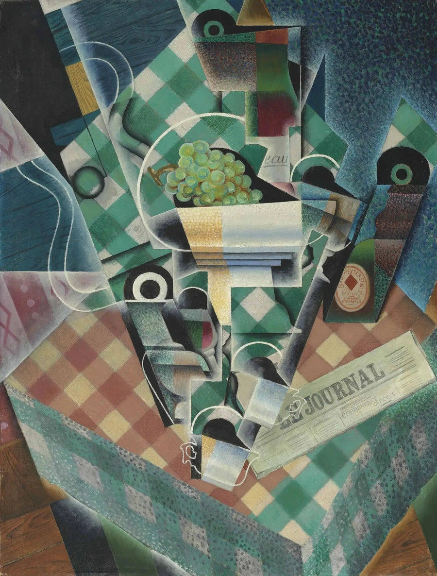 Kareli Masa Örtüsüyle Natürmort - Juan Gris