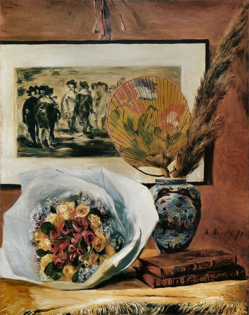 Çiçek Buketi ve Ventilatör ile Natürmort - Pierre-Auguste Renoir
