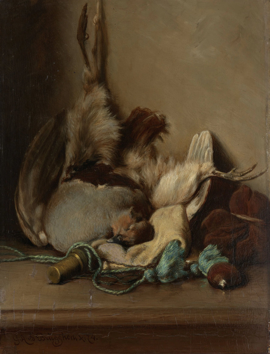 Nature morte au pigeon ramier et corne à poudre - Guillaume Anne van der Brugghen