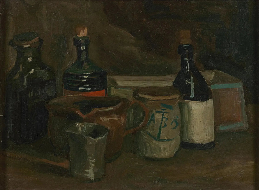 Şişeler ve fayanslı Natürmort - Vincent van Gogh
