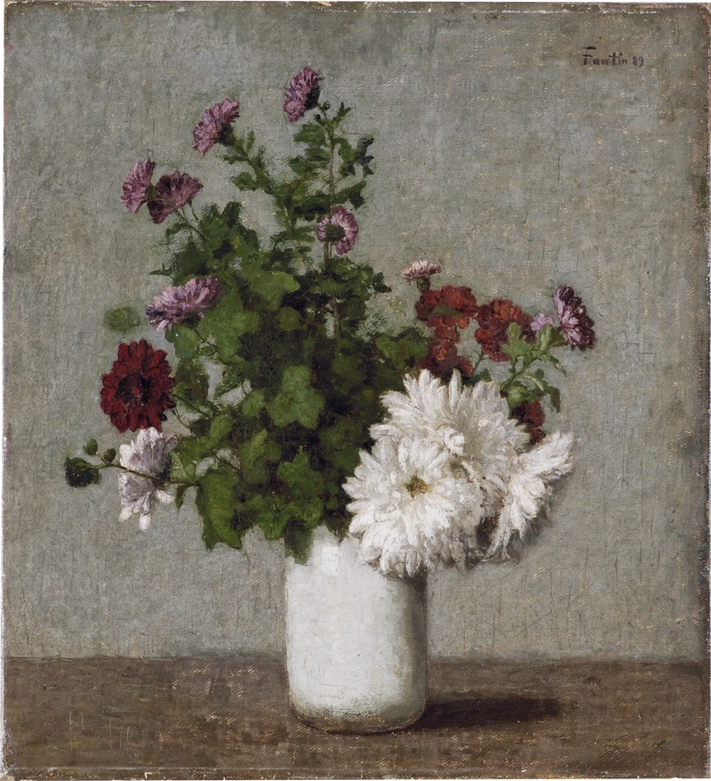 Doğal Tablo Çiçekleri: Beyaz Vazo İçinde Sonbahar Kasımpatları - Henri Fantin-Latour