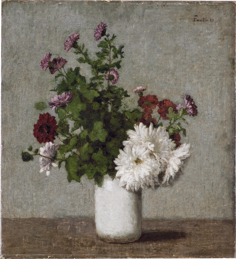 Doğal Tablo Çiçekleri: Beyaz Vazo İçinde Sonbahar Kasımpatları - Henri Fantin-Latour