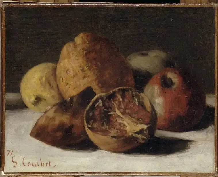 Meyve Sepetli Natürmort: Elmalar ve Narlar - Gustave Courbet