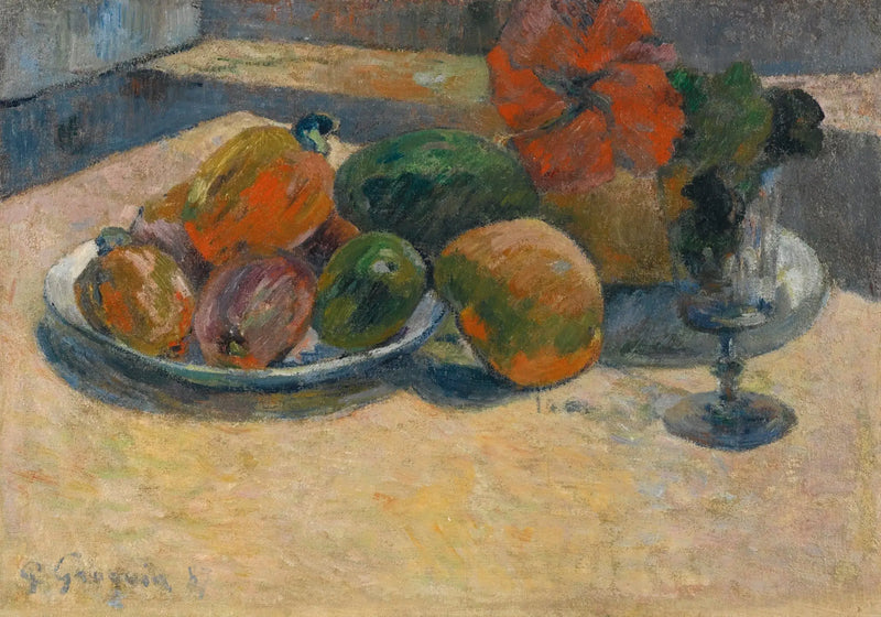 Mango ve hibiskus çiçeği ile doğa ölüsü - Paul Gauguin