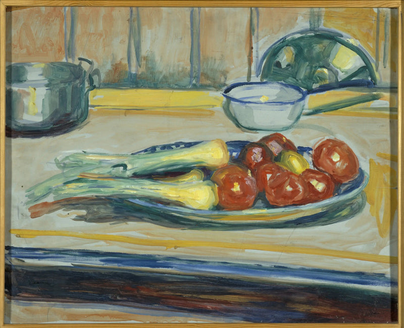 Domatesler, pırasalar ve tencerelerle doğa ölüsü - Edvard Munch