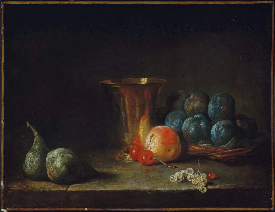 Tablo: Gümüşlü Sürahi, Kadeh ve Meyveler ile Natürmort - Jean Simeón Chardin
