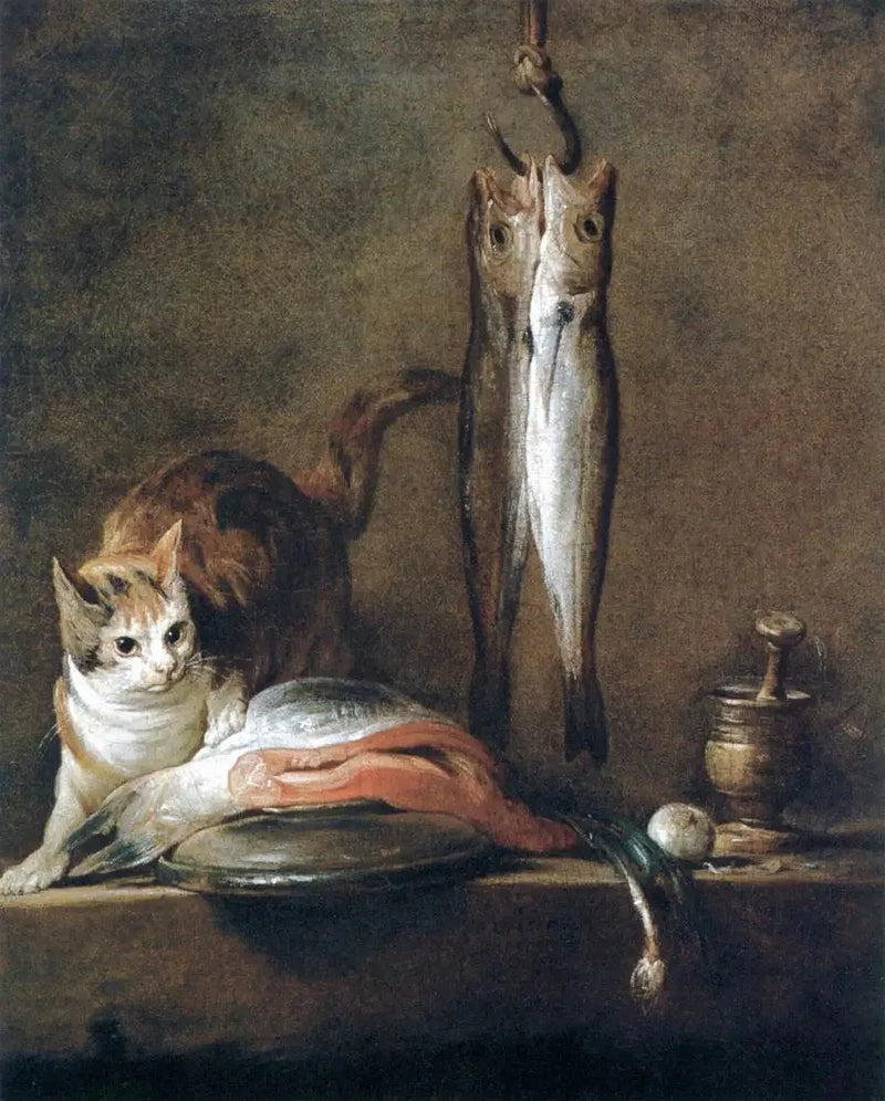 Tablo: Nature morte avec chat et poisson - Jean Siméon Chardin