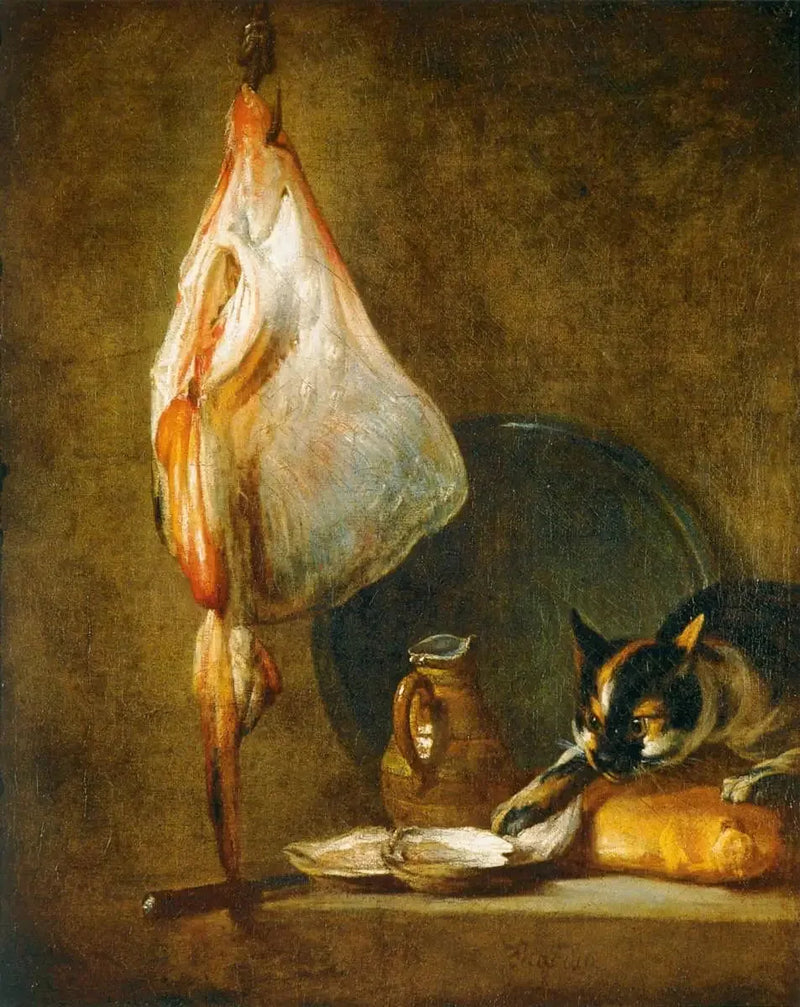 Tablo: Kedi ve vatoz ile natürmort - Jean Siméon Chardin