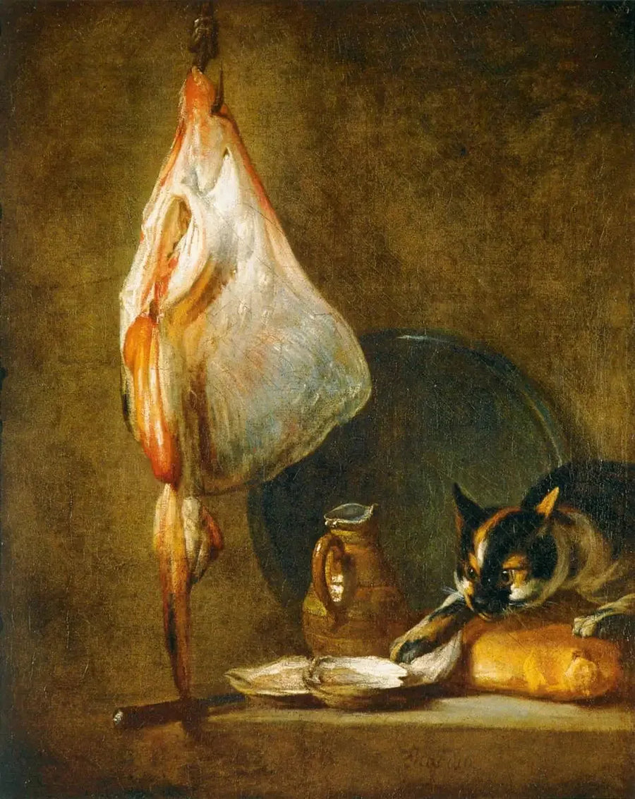 Tablo: Kedi ve vatoz ile natürmort - Jean Siméon Chardin