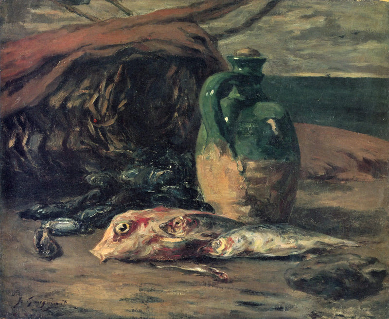 Sürahi ve kırmızı levrek ile doğa ölüsü - Paul Gauguin