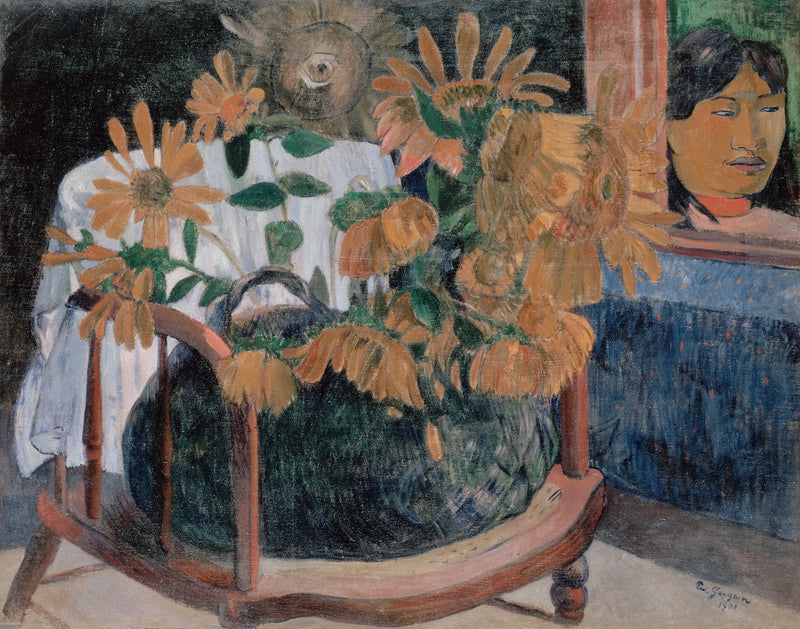 Bir koltukta ayçiçekleri ile doğa ölüsü (II) - Paul Gauguin