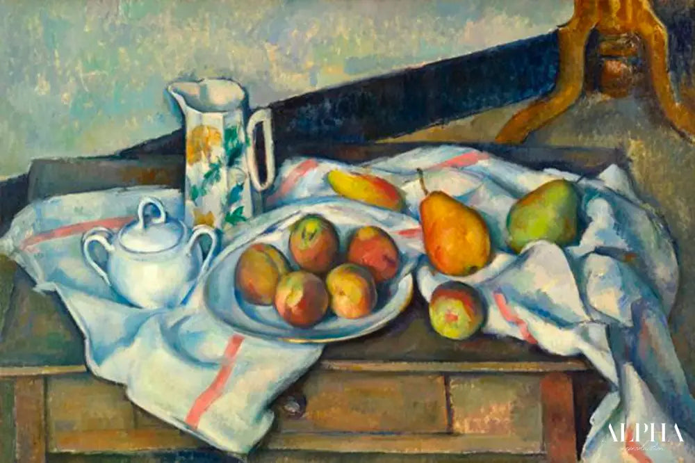 Nature morte avec fruits, carafe, sucrier et bouteille - Paul Cézanne - Reproductions de tableaux et peintures haut de gamme