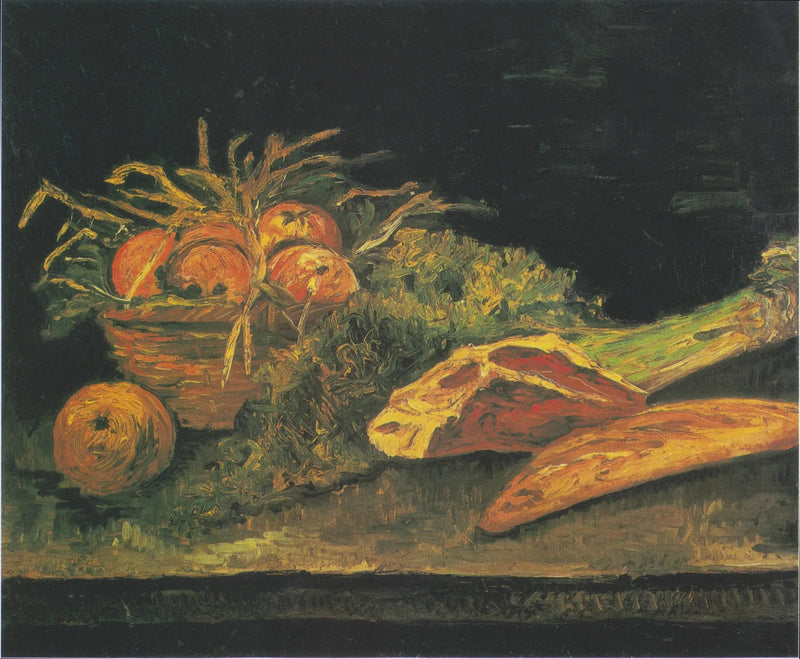 Elma sepeti, et ve küçük ekmeklerle Natürmort - Vincent van Gogh