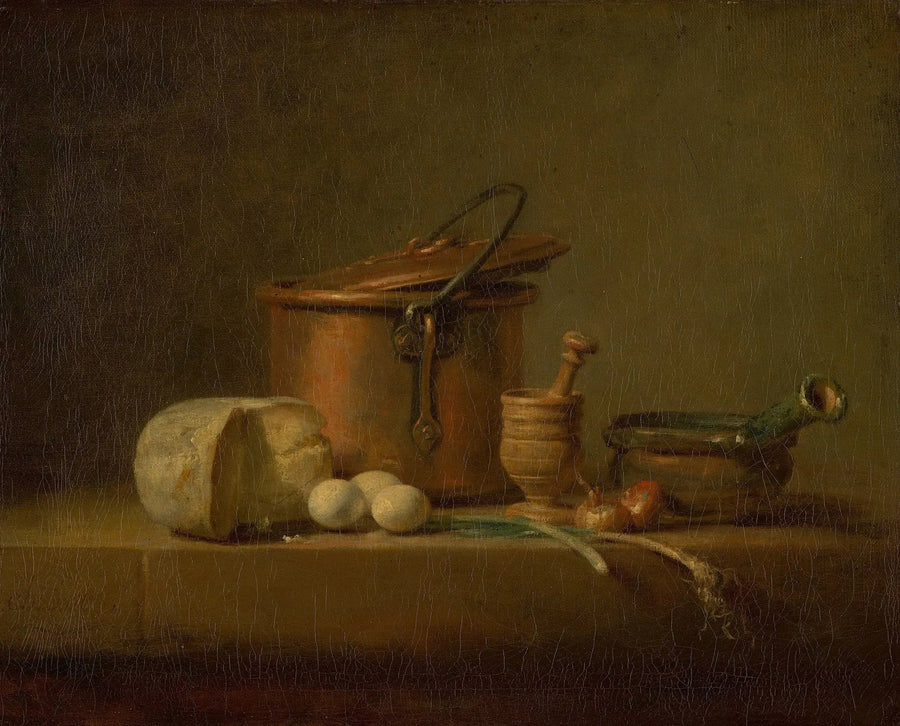 Bakır sarnıç, peynir ve yumurta ile natürmort - Jean Simeón Chardin
