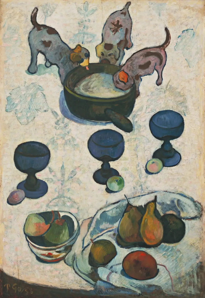 Üç Küçük Köpekli Natürmort - Paul Gauguin