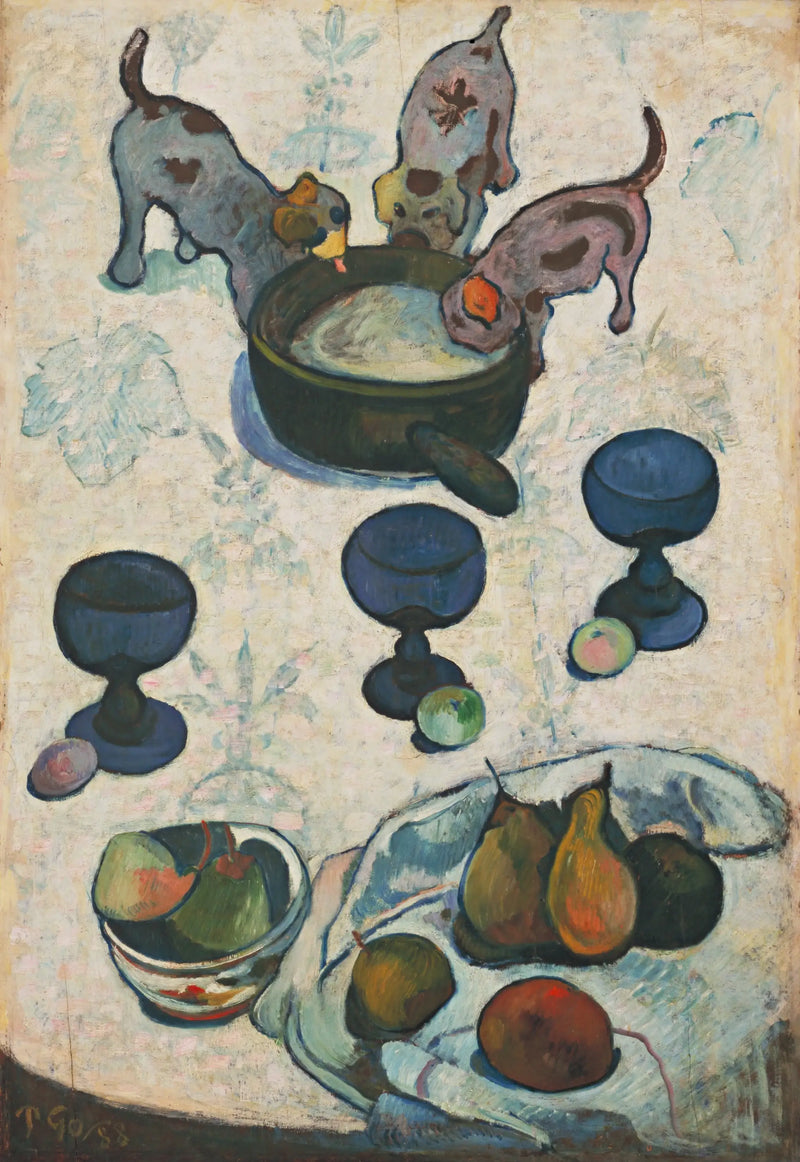 Üç Küçük Köpekli Natürmort - Paul Gauguin
