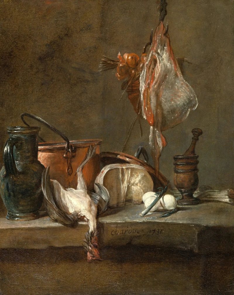 Doğa Manzarası, Bir Ağı ve Soğan Sepeti ile - Jean Simeón Chardin