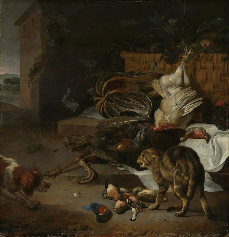 Tablo adı: Nature morte avec volaille et fruits - Melchior de Hondecoeter