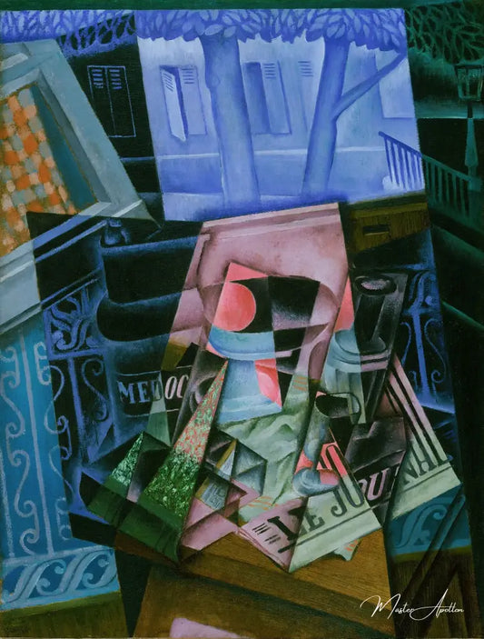 Nature morte devant une fenêtre ouverte, Place Ravignan - Juan Gris - Reproductions de tableaux et peintures haut de gamme