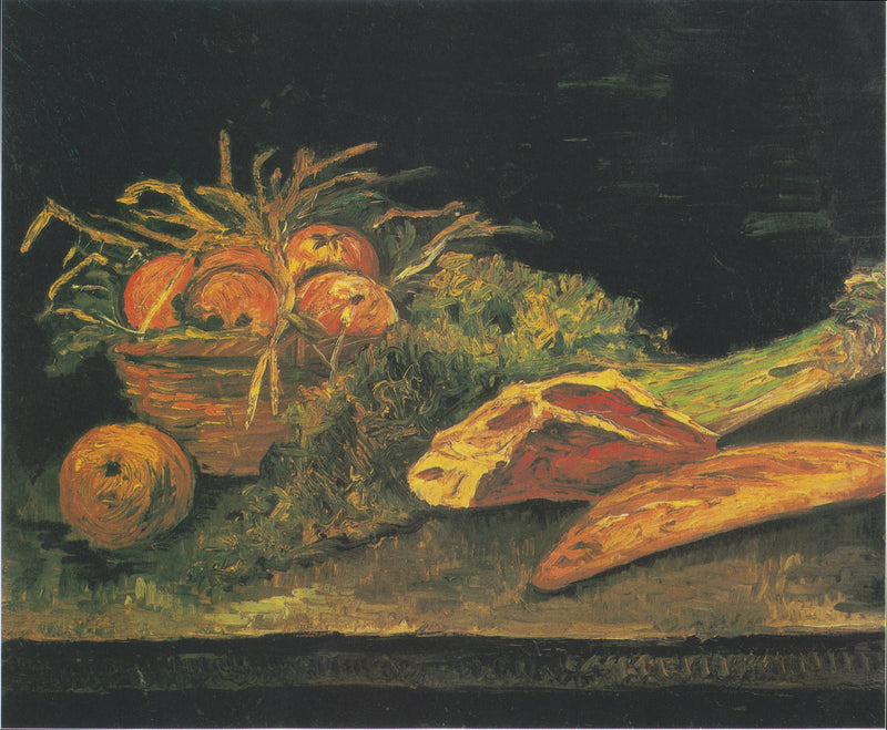 Elma sepeti, et ve küçük ekmeklerle Natürmort - Vincent van Gogh