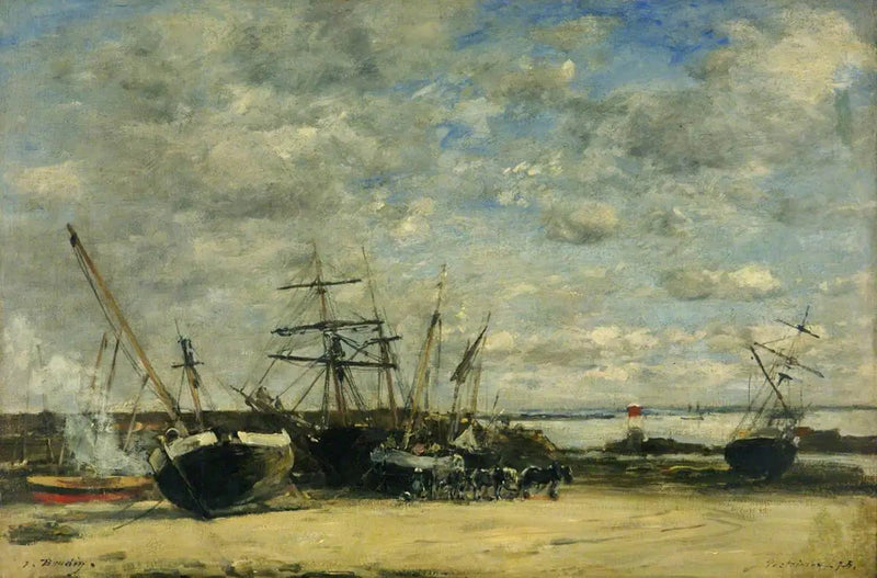 Kıyıda Gemiler ve Atlar - Eugène Boudin