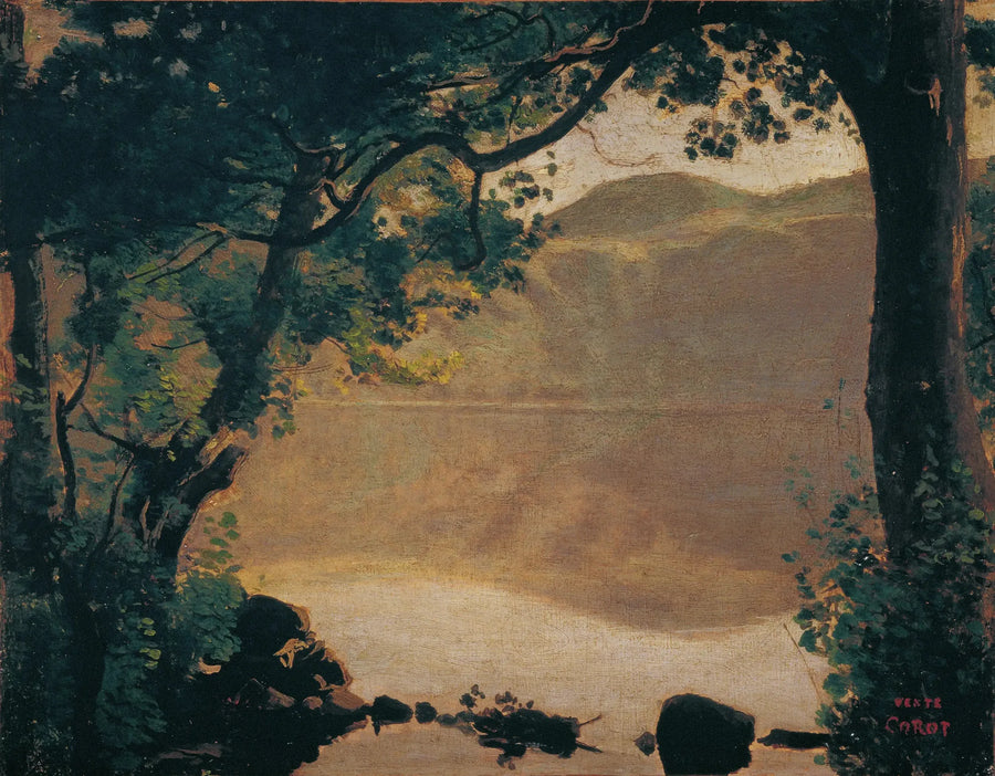 Nemli, ağaçlar arasından görülen göl - Jean-Baptiste Camille Corot