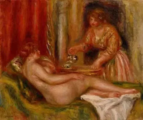 Uzun bir nudo ve çay servisi yapan hizmetçi - Pierre-Auguste Renoir