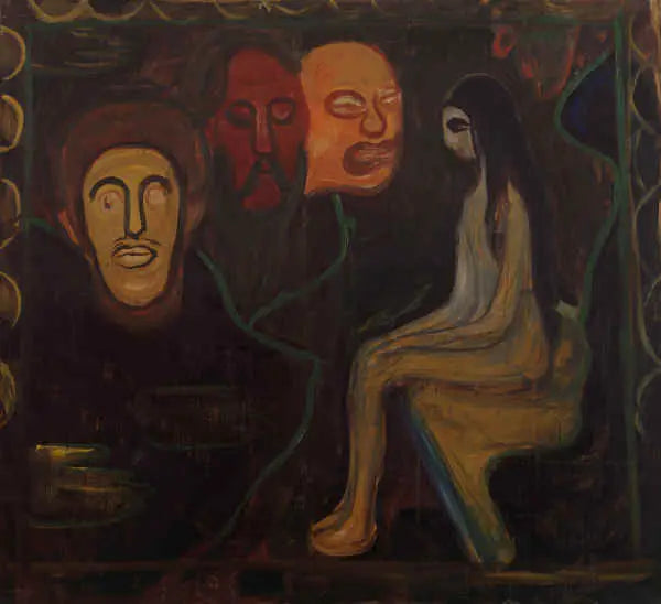 Oturan Nü ve Üç Erkek Başlığı - Edvard Munch