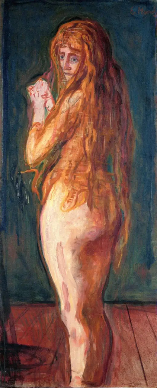 Kırmızı uzun saçlı çıplak - Edvard Munch