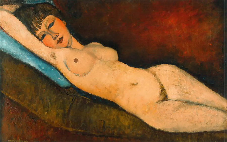 Mavi yastıklı Yatar Poz - Amedeo Modigliani