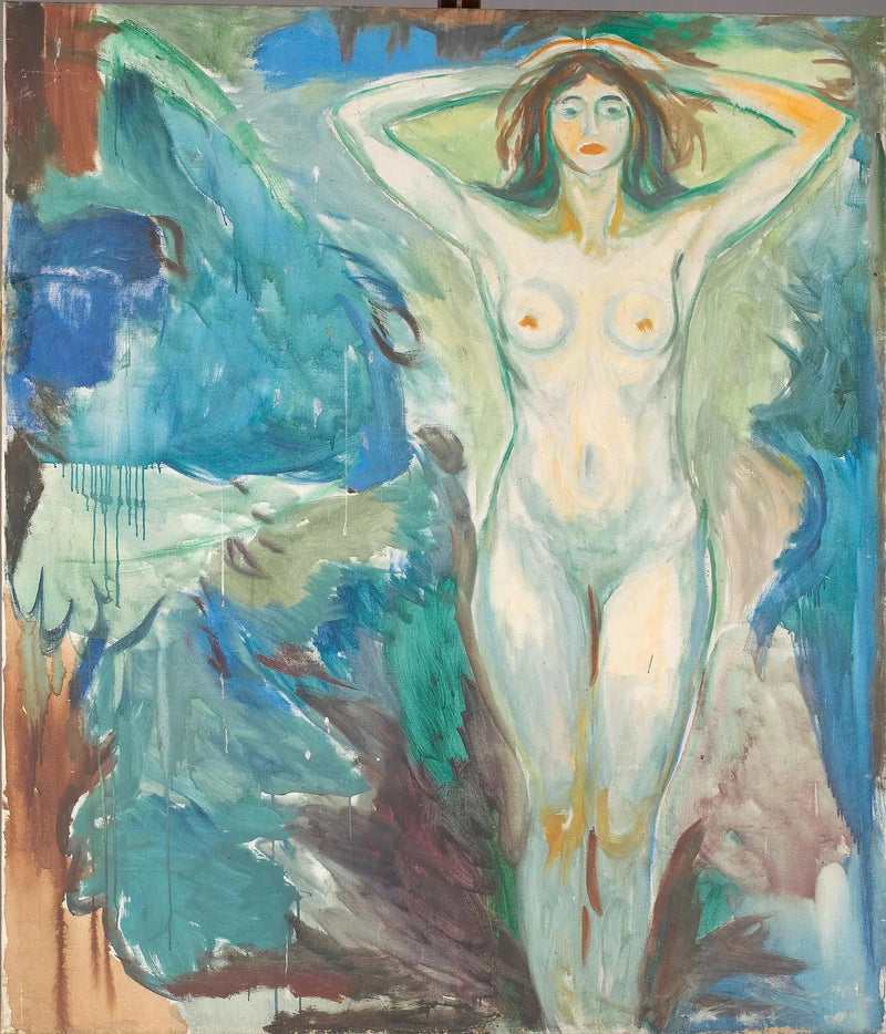 Mavi bir arka planda ayakta duran çıplak - Edvard Munch