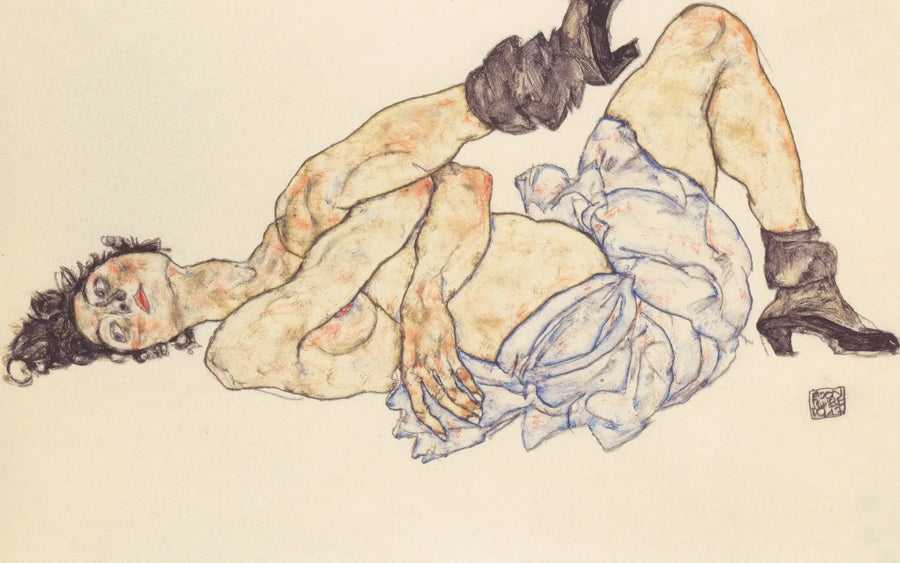 Uzun kadın nudesi - Egon Schiele
