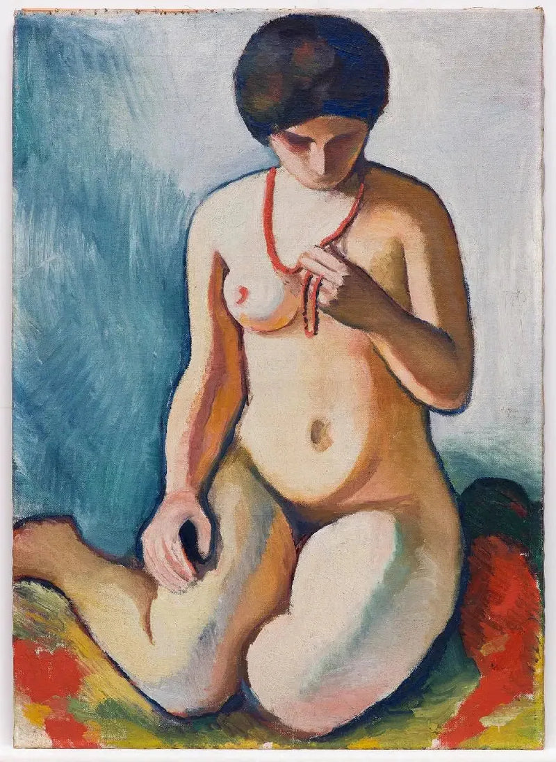 Mercan kolyeli kadın nudi - August Macke