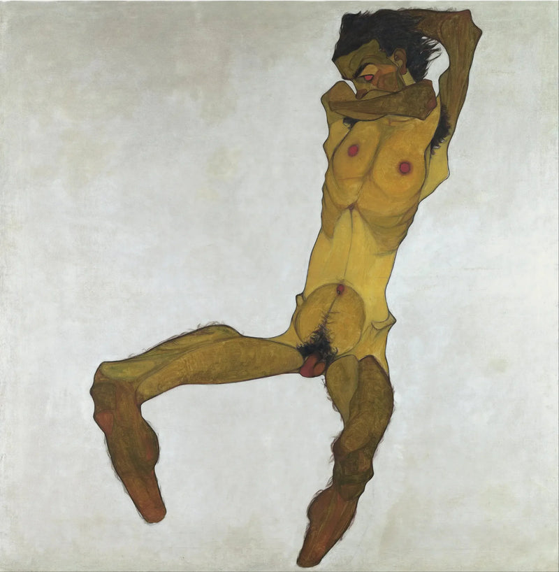 Oturan erkek nudi (Kendine portre) - Egon Schiele