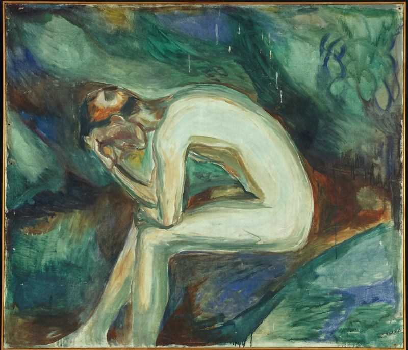 Ormanda oturan erkek nudi - Edvard Munch