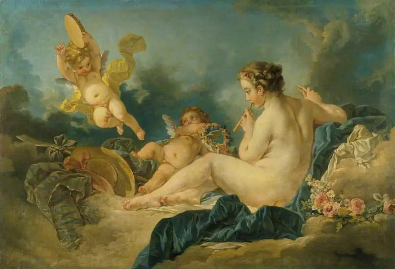 Oturan Nymphe ve Flütler - François Boucher