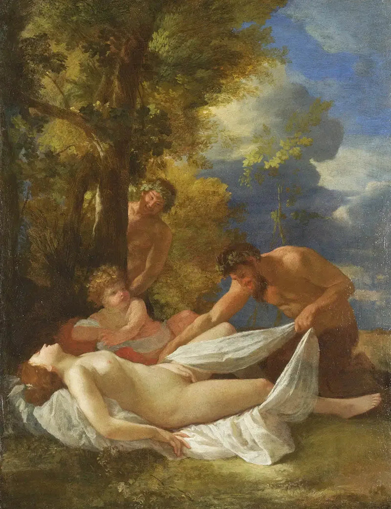 Uyuyan Nymphe, Satyrler Tarafından Sürpriz Edildi - Nicolas Poussin