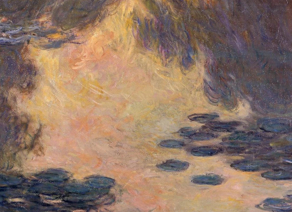 Détail des feuilles de nénuphars dans Nymphéas W1713 de Claude Monet
