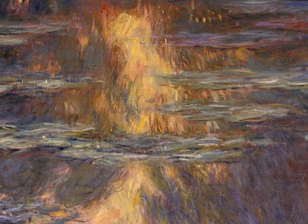 Détail des reflets verticaux dans Nymphéas W1713 de Claude Monet