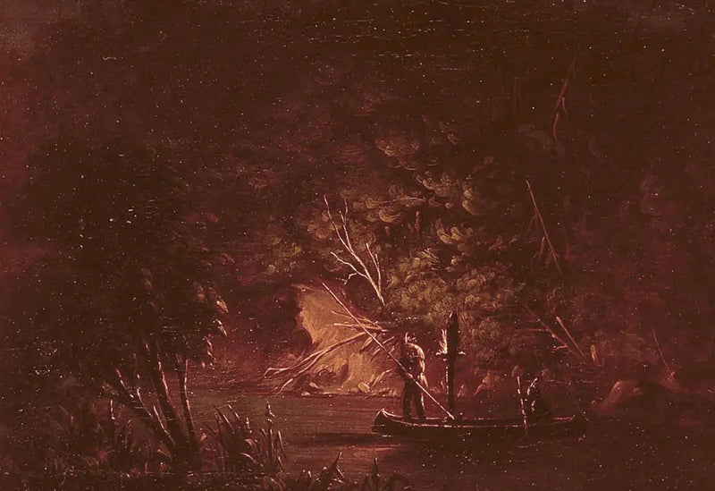Ojibwé, meşalelerin ışığında somon avlıyor - George Catlin