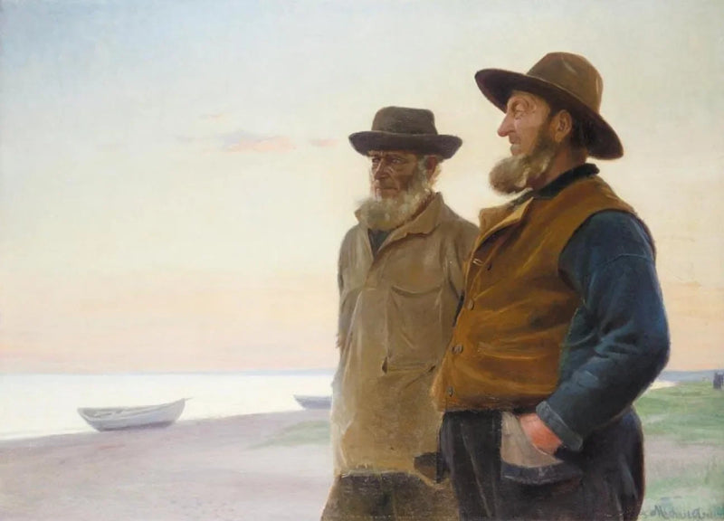 Ole Svendsen ve Wolle (Ole Christoffersen) güneş batarken denize bakıyor. - Michael Peter Ancher