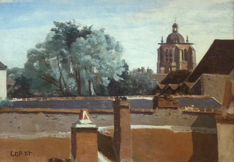 Orléans, Sainte-Paterne Kulesi'ne bakarken bir pencereden çekilmiş manzara - Jean-Baptiste Camille Corot