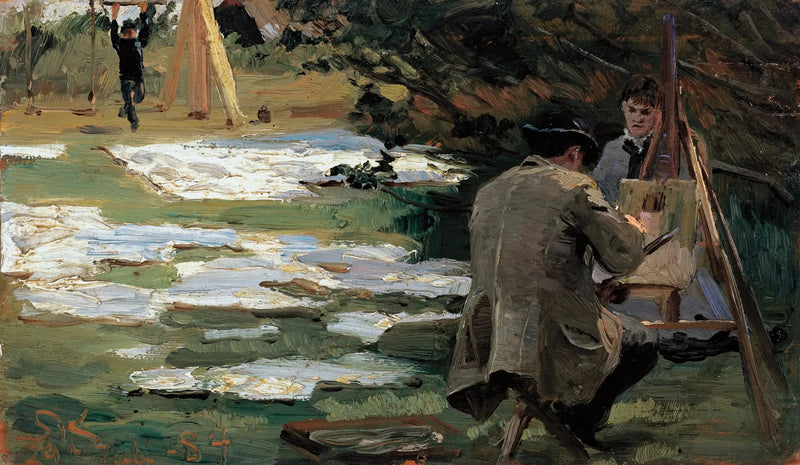 Oscar Björck Brøndum Bahçesinde Resim Yaparken - Peder Severin Krøyer