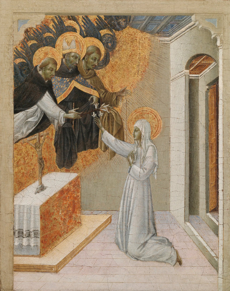 Bir altar panosu: Dominik rahibesi olarak giyinmiş St. Catherine of Siena - Giovanni di Paolo
