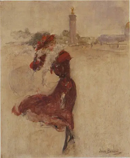 Parisienne kırmızı elbise içinde - Jean Béraud
