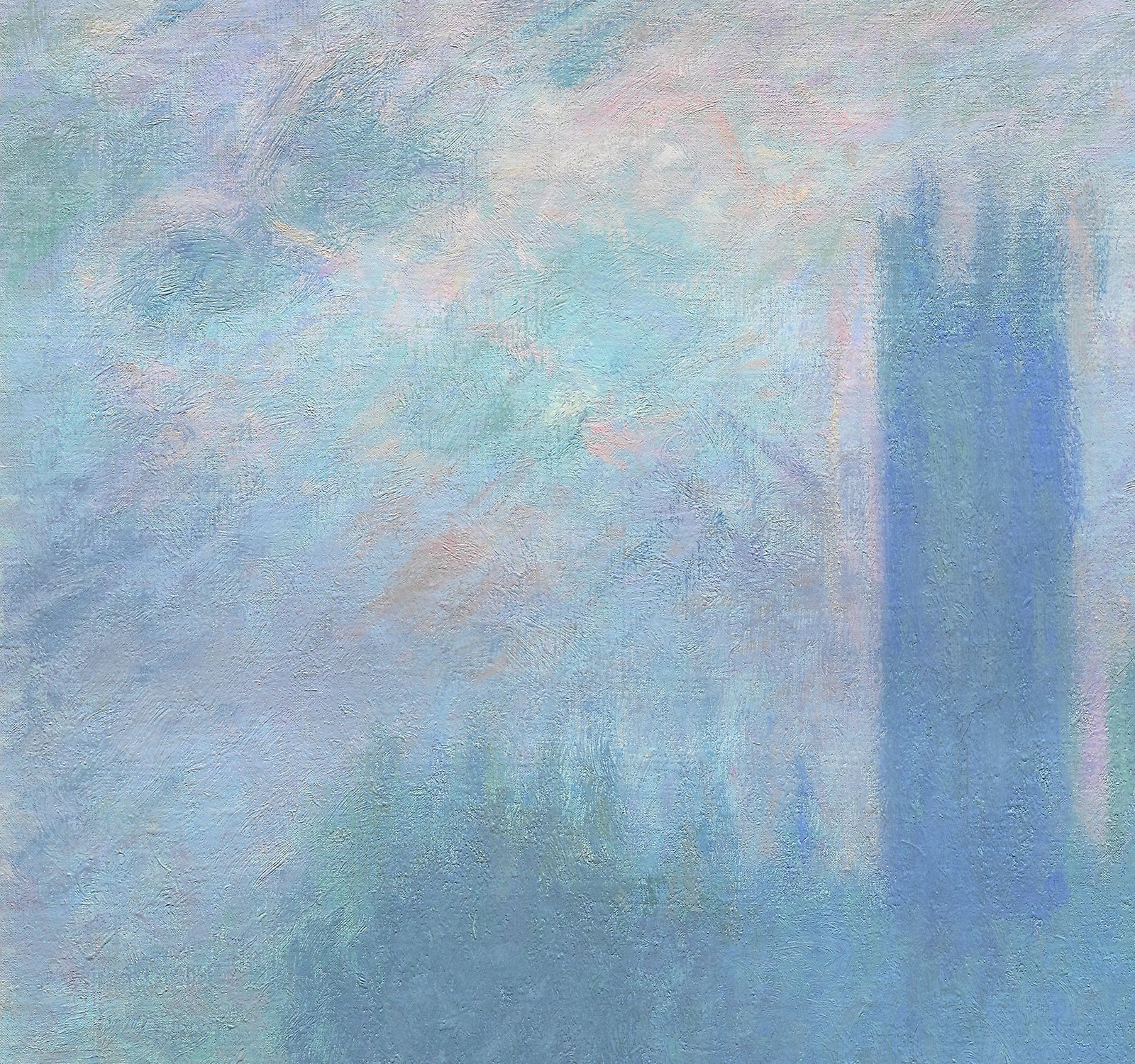 Détail de la silhouette du Parlement dans Le Parlement de Londres W1600 de Claude Monet