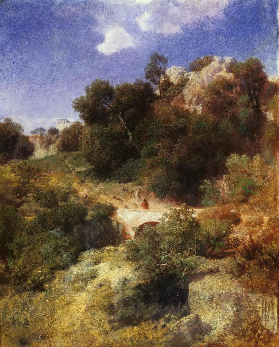 Engebeli kayalık ülke, köprü ile - Arnold Böcklin