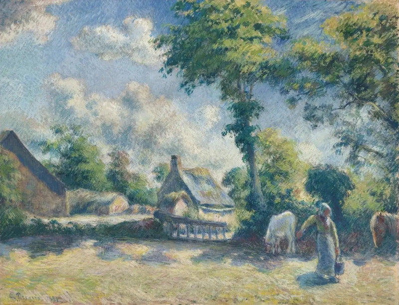 Melleray Manzarası, atlara su veren kadın - Camille Pissarro